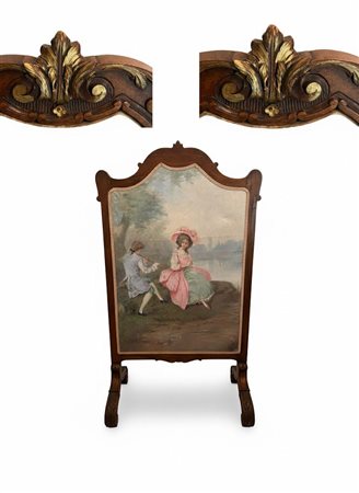 Paravento/Schermo da Camino con dipinto raffigurante Scena Galante cm 103x70 circa
