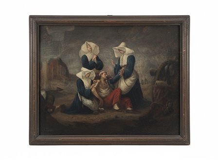 Giuseppe Bertini – Scena Storica: "Il Soccorso al Soldato Ferito" cm 42x33 Dipinto olio su tela