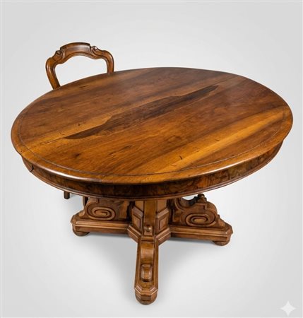 Importante tavolo ovale allungabile in noce massiccio – XIX Secolo