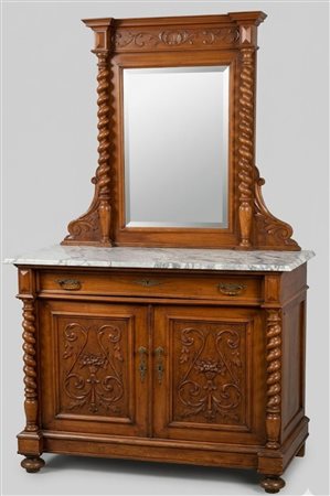 Credenza con Alzata a Specchiera a 4 cassetti in Stile Rinascimentale – Fine XIX Secolo