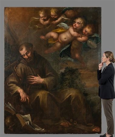 Giuseppe Danedi (o Doneda) detto il Montalto (attribuito). "San Francesco in meditazione", olio su tela, cm 165x130.