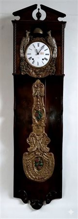 Orologio da Muro Neoclassico in Legno Scuro e Bronzo Dorato - Epoca '800 cm 190x50