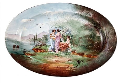 Grande Piatto Ovale in Ceramica Dipinto a Mano – Scena Pastorale "Arcadia" – Firmato MAX