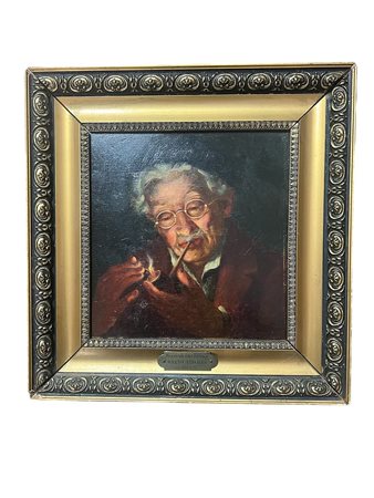 Dipinto a olio su tela "Pêcheur Hollandais" (Pescatore con pipa) – David Thomas, 1925 cm 25x23 tavola