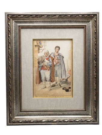Disegno acquerellato su carta "Zampognari in concerto" – XIX Secolo cm con cornice 52x42Pifferari, from the Abruzzi, Pifferari, from the Abruzzi, piping a novena to the Virgin during Lent - 1827"