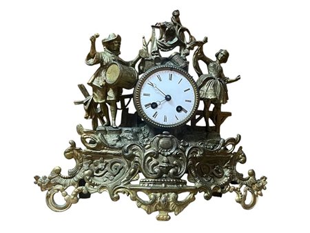 Orologio da tavolo con "Musicante e Ballerina" in metallo dorato – XIX Secolo