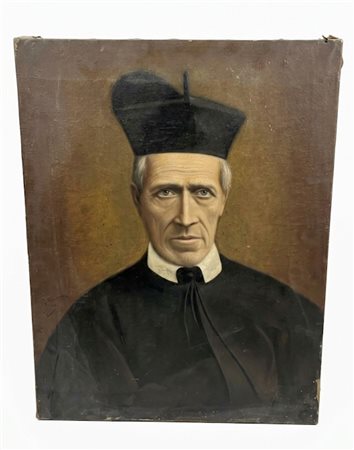 Dipinto a olio su tela "Ritratto di prelato" – Firmato – Fine XIX