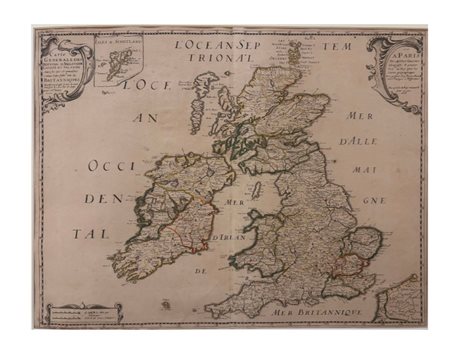 Mappa Antica – ISOLE BRITANNICHE (Inghilterra, Scozia, Irlanda) – Originale del 1655 ca. – Nicolas SANSON – Acquerellata