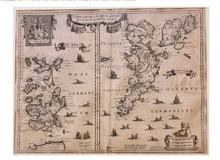 Mappa Antica – ISOLE ORCADI e SHETLAND – Rara Incisione Originale del 1630 ca. – MERCATORE / HONDIUS