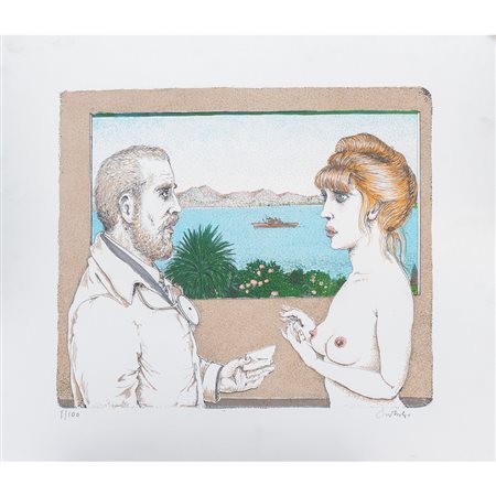 BRUNO CARUSO, La visita, Litografia a colori