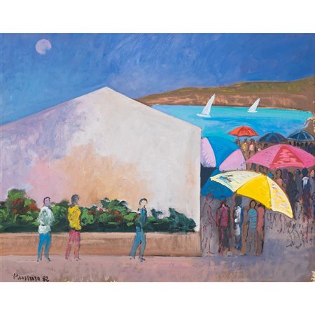 CARMELO MUSCUSO, Bagnanti, Olio su tela