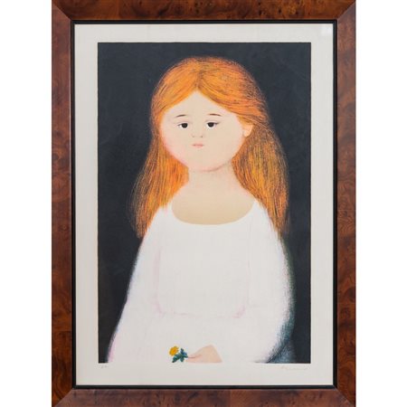 ANTONIO BUENO, Ragazza con fiore, Litografia a colori