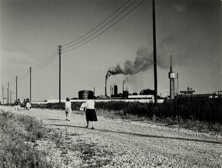 Paolo Monti (1908 - 1982)  - Paesaggio di periferia, la domenica degli immigrati, 1953