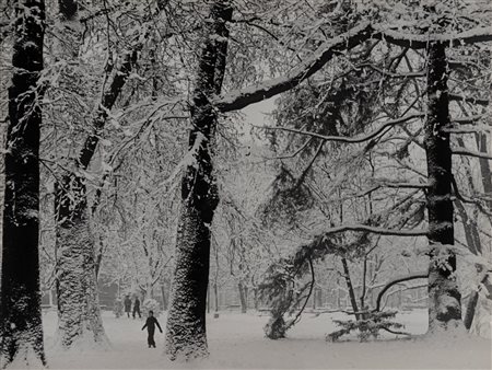 Bruno Stefani (1901 - 1976)  - Nevicata nel parco del Castello, Milano, 1940s