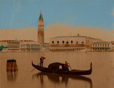 Carlo Naya (attribuito a) (1816 - 1882)  - Panorama da S. Giorgio e Gondola, 1860s/1880s