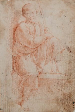 Scuola Emiliana del XVII secolo Studio di giovinetto con bastone Pietra rossa...