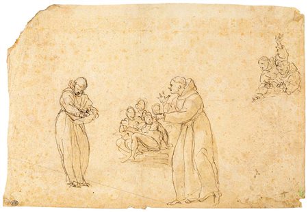 Scuola toscana del XVII secolo Schizzi vari per scene francescane Pietra nera...