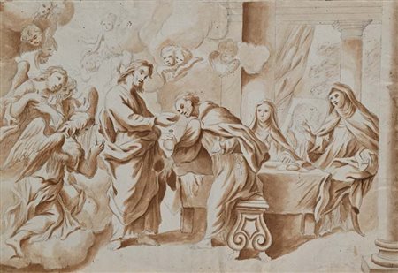 Scuola fiorentina del XVIII secolo San Pietro d'Alcantara riceve il cibo da...