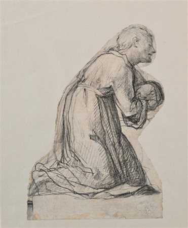 Scuola toscana del XVIII secolo Studio di figura inginocchiata Pietra nera su...