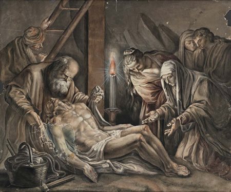 Scuola genovese del XVIII secolo Compianto su Cristo Inchiostri acquerellati...