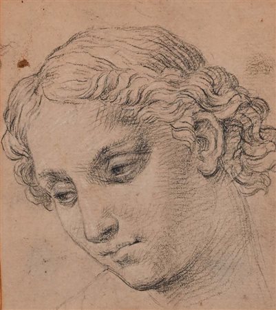 Scuola bolognese del XVIII secolo Studio di volto maschile Pietra nera con...