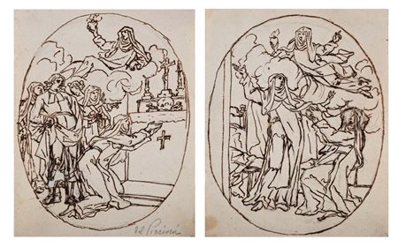 Scuola fiorentina del XVIII secolo Scene di Santa china e pietra nera su...