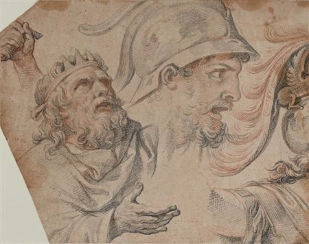 Scuola francese del XVIII secolo Studio di re Davide e teste Pietra rossa e...