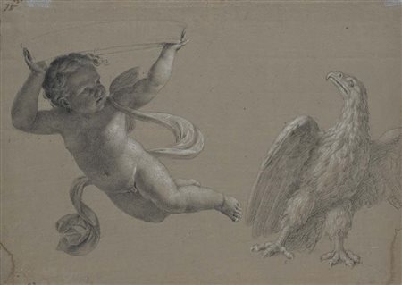 Francesco Podesti (attribuito a) Studio di Putto e aquila Pietra nera con...