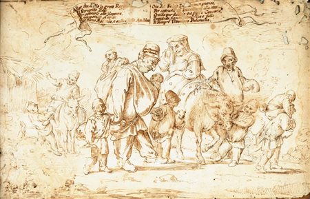 Pier Leone Ghezzi Studio per Pulcinella fugge dalla casa in fiamme inchiostro...