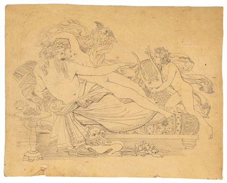 Scuola neoclassica francese Dioniso e ninfa con Amore Matita su carta mm...