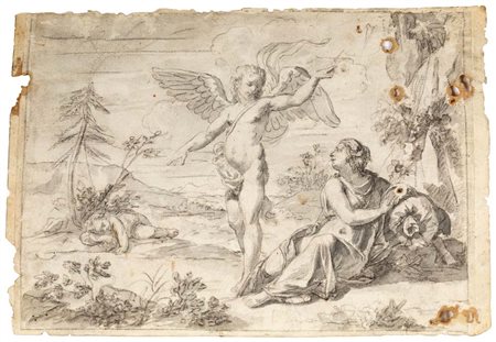 Adeodato Malatesta Agar e l'Angelo Pietra nera, penna e inchiostro...