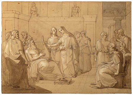 Scuola neoclassica italiana Scena storica penna, inchiostro bruno e...