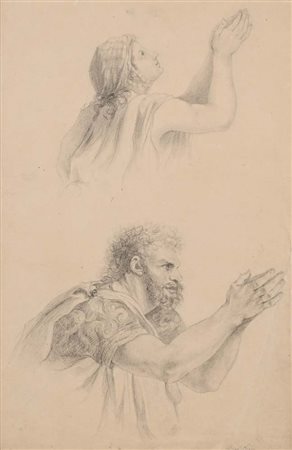 Francesco Bartolozzi Studio di due figure oranti Pietra nera su carta mm...