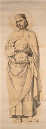 Pittore Purista del XIX secolo Studio per Beato Andrea Gallerani Carboncino e...