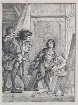 Scuola toscana del XIX secolo Nell'atelier dello scultore Matita su carta mm...