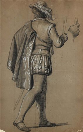 Scuola toscana del XIX secolo Studio di figura con cappello di spalle...