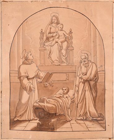 Scuola toscana del XIX secolo Madonna in trono con Sant'Antonio e San...