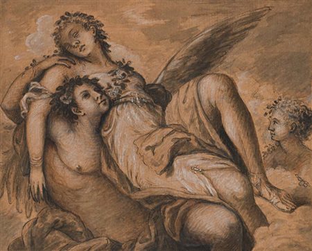 Scuola Italiana del XIX secolo Amore e Psiche Penna, pietra nera e inchiostro...