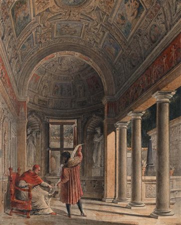 Scuola inglese del XIX secolo Michelangelo presenta il bozzetto al Papa...