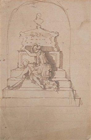 Scuola toscana del XIX secolo Studio di monumento funebre China su carta mm...