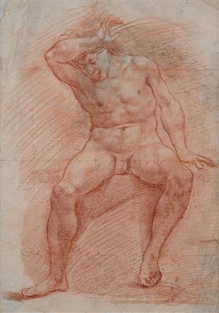 Scuola Emiliana del XVII secolo Studio virile seduto Pietra rossa e pietra...