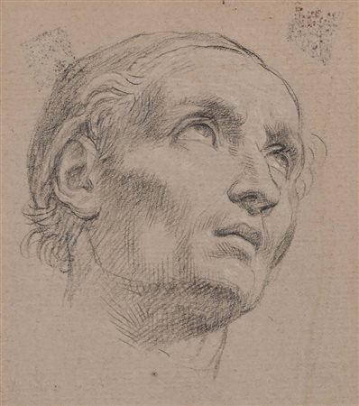 Scuola Bolognese del XVIII secolo Studio di volto di prelato Pietra nera con...