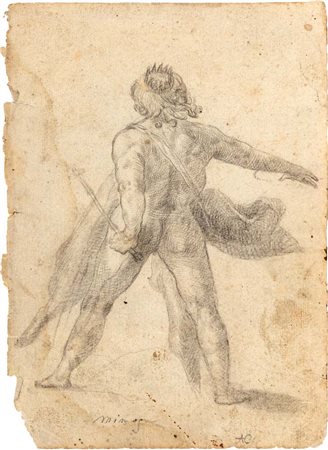 Scuola Romana del XVIII secolo Studio di Minosse Pietra nera su carta mm...