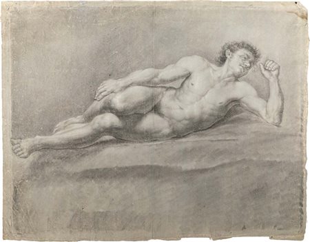 Scuola romana della fine del XVIII secolo Studio di nudo accademico sdraiato...