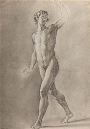 Scuola neoclassica italiana Studio di nudo accademico con braccio alzato...