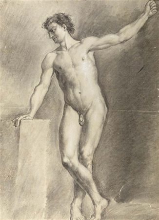 Scuola neoclassica italiana Studio di nudo accademico poggiante su base...
