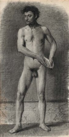 Scuola Italiana del XIX secolo Studio di Nudo con disco Matita e carboncino...