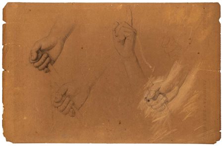 Scuola Italiana del XIX secolo Studi di braccio e mani Pietra nera su carta...