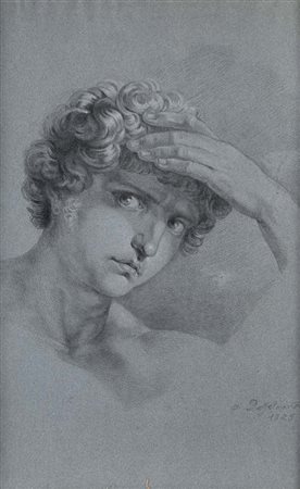 Scuola danese del XIX secolo Studio di volto maschile Pietra nera con rialzi...