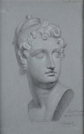 Scuola danese del XIX secolo Studio di statua antica Pietra nera con rialzi...